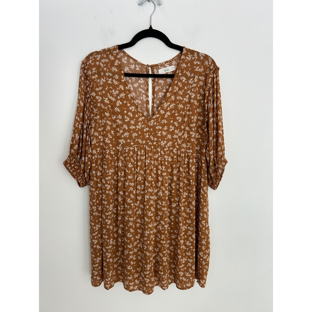 Talulah Rust Brown Floral V-Neck Romper Womens Medium S18427NAD 3/4 Sleeve Boho